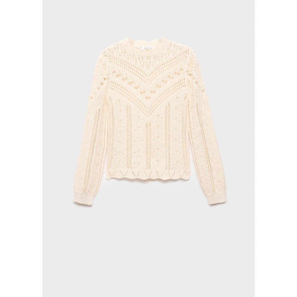 MANGO - Knitted sweater with lace accents ecru - S - Woman
